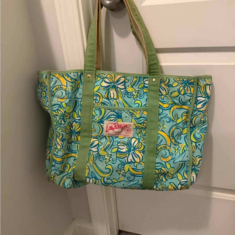 Lilly Pulitzer Blue and Yellow Patterned Tote - Picture 1 of 3